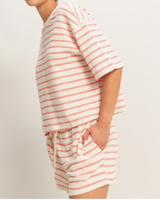 Load image into Gallery viewer, Red & White Stripe Terry Knit Short Sleeve Top