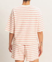 Load image into Gallery viewer, Red & White Stripe Terry Knit Short Sleeve Top