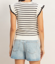 Load image into Gallery viewer, Black & White Stripe Top w/ Scalloped Edge Sleeves