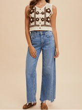 Load image into Gallery viewer, Brown & Cream Floral Sleeveless Sweater Vest