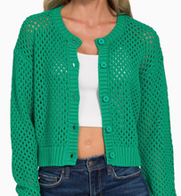 Load image into Gallery viewer, Green Crochet Cardigan Sweater