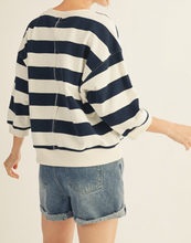 Load image into Gallery viewer, Navy Stripe 3/4 Sleeve Casual Top