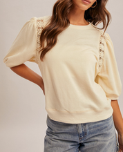 Load image into Gallery viewer, Cream Ballon & Lace Sleeve Top