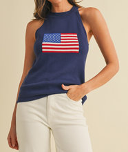 Load image into Gallery viewer, Navy Halter USA Flag Sweater
