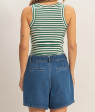 Load image into Gallery viewer, Green & White Stripe Racerback Ribbed Tank