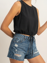 Load image into Gallery viewer, Black Sleeveless Crop Top w/ Front Tie