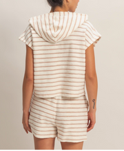 Load image into Gallery viewer, Taupe & White Stripe Sleeveless Terry Knit Hoodie