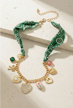 Load image into Gallery viewer, Green Bandana & Gold Chain Necklace w/ Charms