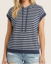 Load image into Gallery viewer, Indigo & White Stripe Sleeveless Hoodie Sweater