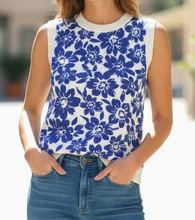 Load image into Gallery viewer, Royal Blue Floral Sweater Tank