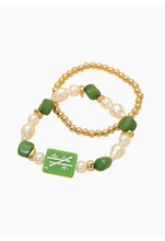 Load image into Gallery viewer, Mahjong 2-Piece Stretch Bracelet Set w/ Tile Charm & Pearl beads