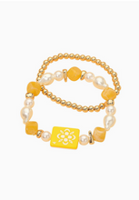 Load image into Gallery viewer, Mahjong 2-Piece Stretch Bracelet Set w/ Tile Charm & Pearl beads