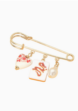 Load image into Gallery viewer, Floral Heart, Pearl, & Mahjong Tile Brooch