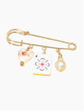 Load image into Gallery viewer, Floral Heart, Pearl, & Mahjong Tile Brooch