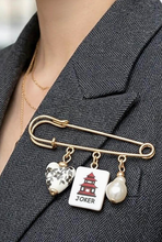 Load image into Gallery viewer, Floral Heart, Pearl, & Mahjong Tile Brooch