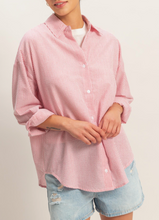 Load image into Gallery viewer, Red and White Striped Oversized Button-Up Shirt.