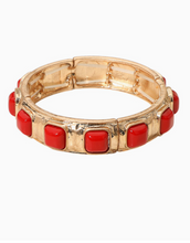 Load image into Gallery viewer, Square Colored Stone & Hammered Gold Embellished Bracelet