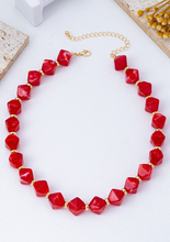 Load image into Gallery viewer, Red Faceted Statement Necklace