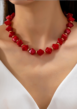 Load image into Gallery viewer, Red Faceted Statement Necklace