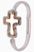 Load image into Gallery viewer, Mixed Metal Cross Bangle Bracelet