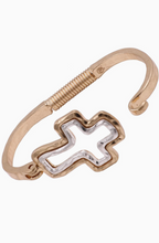 Load image into Gallery viewer, Mixed Metal Cross Bangle Bracelet