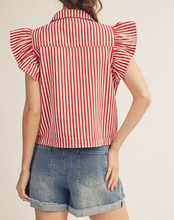 Load image into Gallery viewer, Red Stripe Ruffle Sleeve Vest