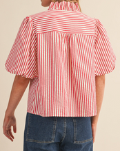 Load image into Gallery viewer, Red Ruffle Stripe Bubble Sleeve Top