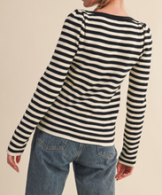 Load image into Gallery viewer, Black & White Stripe Puff Shoulder Sweater