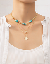 Load image into Gallery viewer, Turquoise & Gold Horseshoe and Coin Charm Layered Necklace