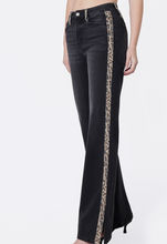 Load image into Gallery viewer, Leopard Stripe High Rise Flare Jeans