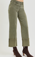 Load image into Gallery viewer, Olive Cuffed Wide Leg Jeans