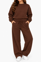 Load image into Gallery viewer, Brown Fleece-Lined Sweatshirt & Wide Leg Pants Set