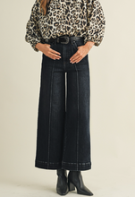 Load image into Gallery viewer, Black High Rise Pin Tuck Wide Leg Jeans