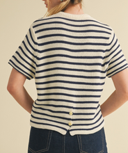 Load image into Gallery viewer, Black and White Stripe Short Sleeve Sweater
