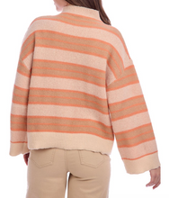 Load image into Gallery viewer, Tan, Cream, Orange Stripe Mock Neck Wide Arm Sweater