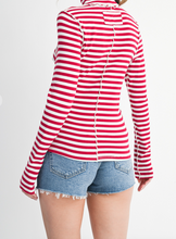 Load image into Gallery viewer, Blue & White Stripe Mock Neck w/ White Piping