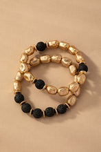 Load image into Gallery viewer, Gold & Lava Stone Bead Bracelet Sets