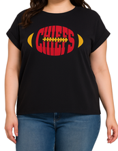 Load image into Gallery viewer, Black Rolled Sleeve KC Football Tee-Plus Sizes (1XL–3XL)