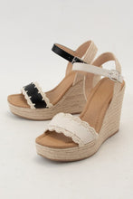 Load image into Gallery viewer, Cream Crochet Lace Edge Strap Wedge Sandal