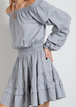 Load image into Gallery viewer, Dusty Blue Off-Shoulder Dress