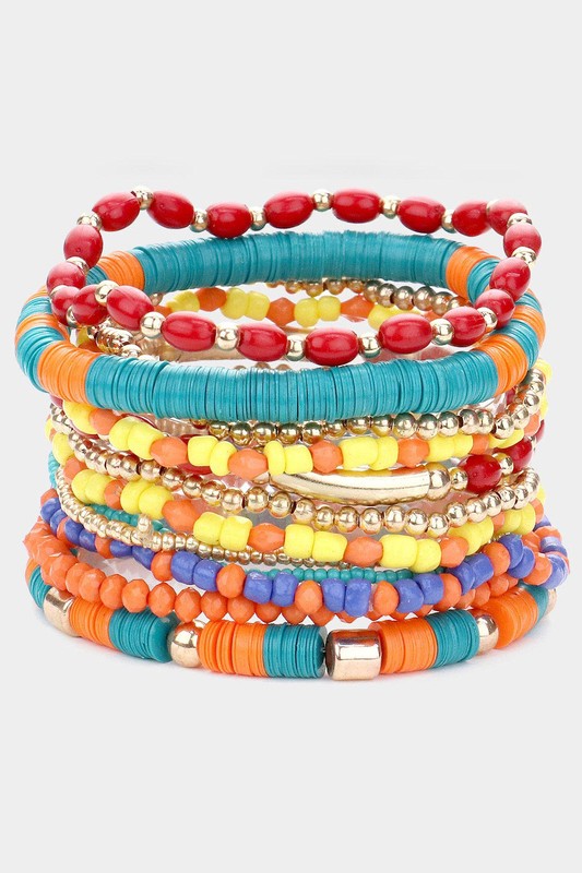 Multi-Color Heishi Beaded Bracelet Set