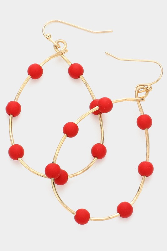 Red Ball Open Metal Teardrop Dangle Earrings