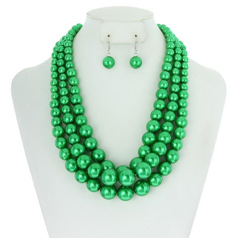 Green Pearl 3-Layer Necklace