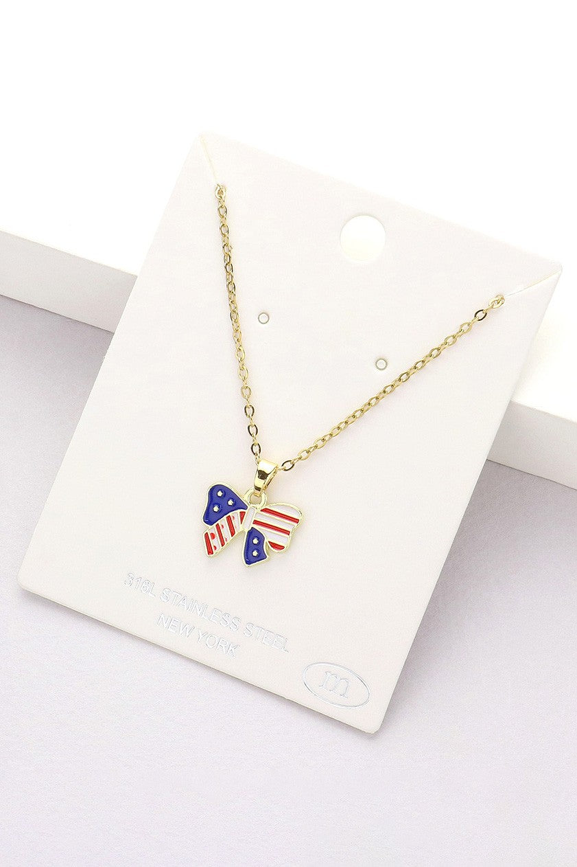 USA Bow Flag Charm Necklace
