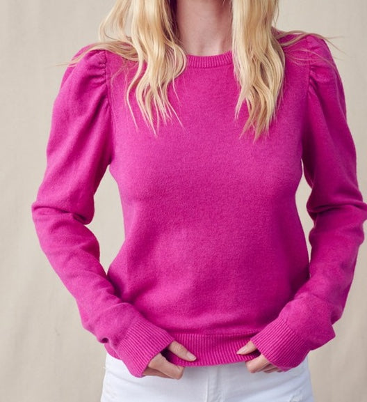 Pink Berry Puff Sleeve Sweater