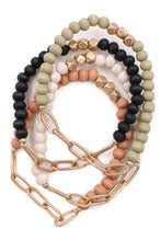 Load image into Gallery viewer, Wood Bead &amp; Metal Link Bracelet Set
