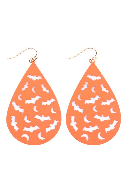 Orange Bat Halloween Filigree Earrings