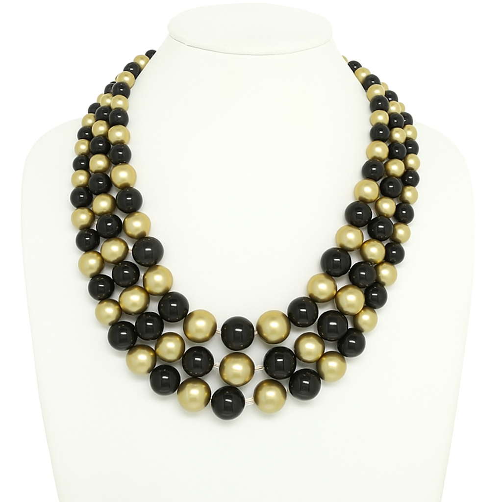 3-Strand Black & Gold Pearl Necklace