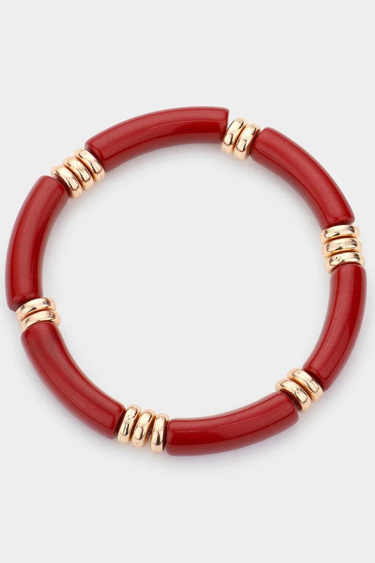 Red & Gold Resin Bead Stretch Bracelet