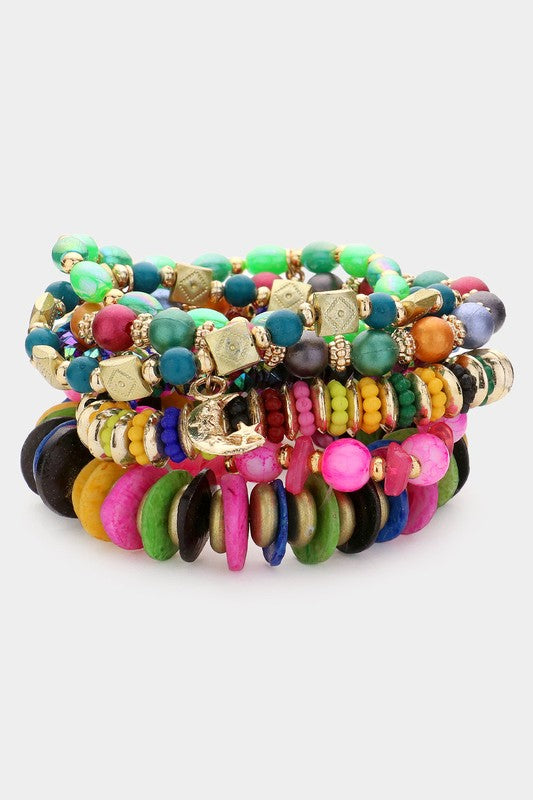 Multi-Color Bead & Gold Bracelet Set